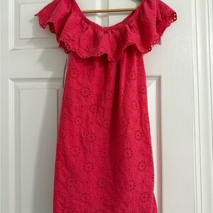 Hot Pink Off-Shoulder Eyelet Dress